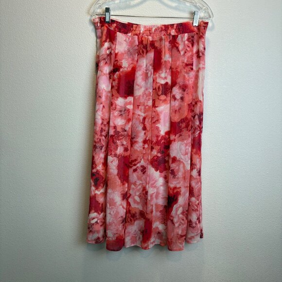 Roz & Ali Floral Ciffon Skirt Size 12 Pink Red Flowers Elastic Back Waist Zip - Picture 5 of 9